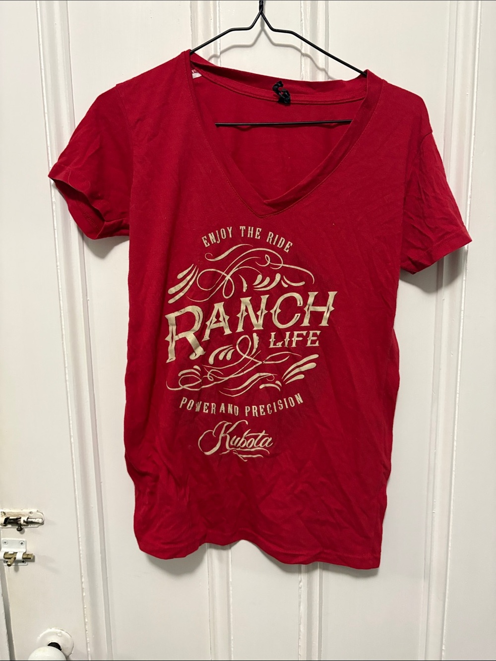 Kubota Women's Red 'Ranch Life' V‑Neck Graphic Tee